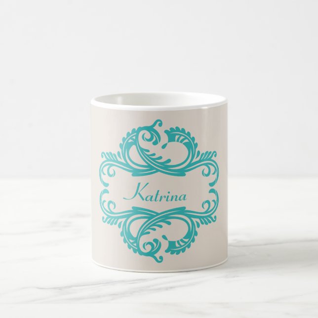 Aquamarin Chic Damask Tasse (Mittel)