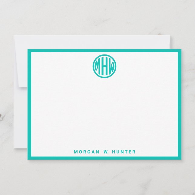 Aquamarin Circle Monogram Schriftart DIY BG Dankeskarte (Vorderseite)