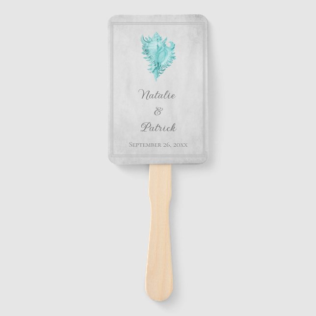 Aquamarin Conch Muschel Hochzeitshandfans Fächer (Vorderseite)