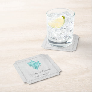 Aquamarin Conch Muschel Hochzeitspapier Untersetze Untersetzer