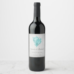Aquamarin Conch Muschel Wedding Wine Label Weinetikett
