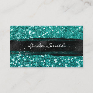 Aquamarin Confetti Glitzer Black Brush Strokes Visitenkarte