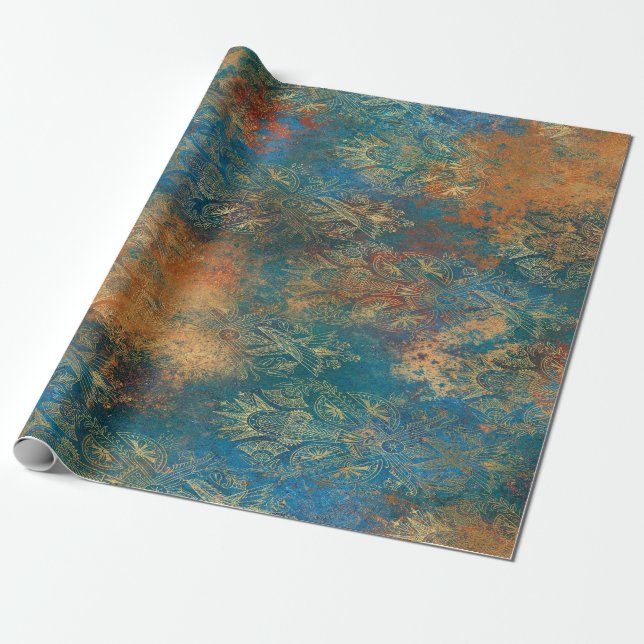 Aquamarin Cooper Patina Geschenkpapier (Ungerollt)