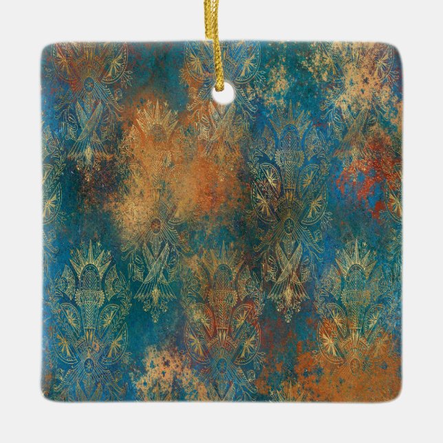 Aquamarin Cooper Patina Keramikornament (Vorderseite)