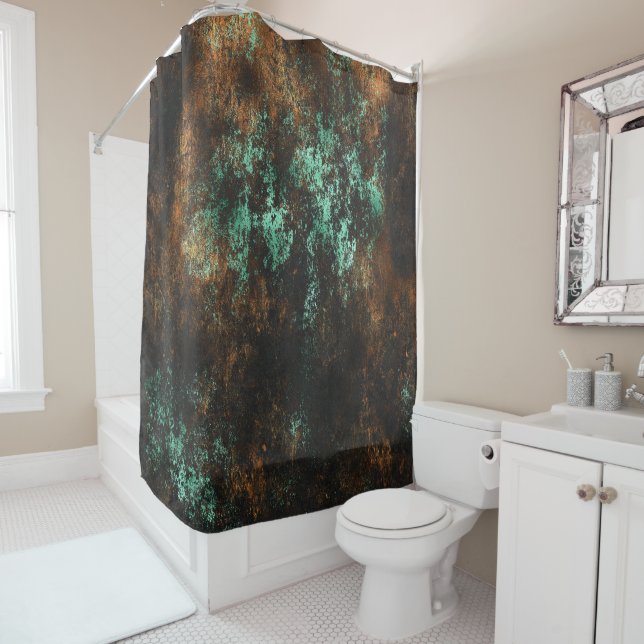 Aquamarin Cooper Patina Metallic Duschvorhang (Beispiel)