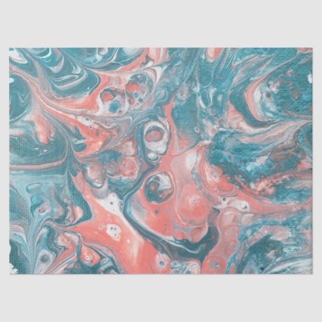 Aquamarin Coral Blue White Abstrakt Decoupage Seidenpapier (Vorderseite)