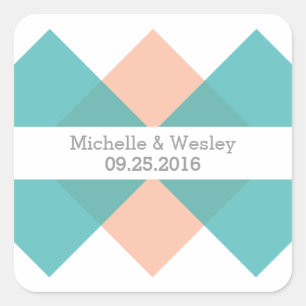 Aquamarin Coral Geometric Triad Wedding Stickers