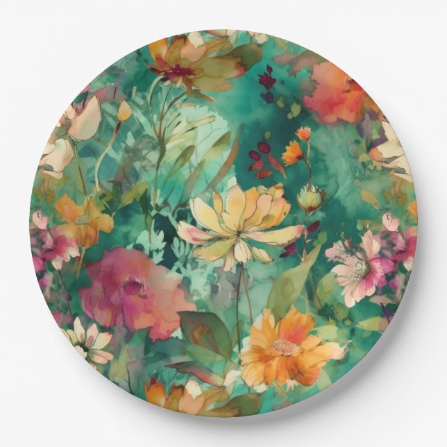 Aquamarin, Coral & Mauve Moderne Kunst Pappteller (Vorderseite)
