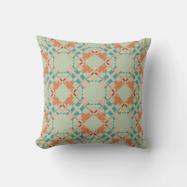 Aquamarin Coral Orange Light Olive Mediterrane Fli Kissen (Vorderseite)