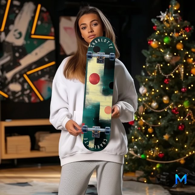 Aquamarin, Creme, Abstrakt geometrisch rotes Skate Skateboard (Von Creator hochgeladen)