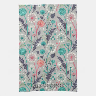 Aquamarin & Crimson Dandelion Dream - Stilvolle Bl Geschirrtuch
