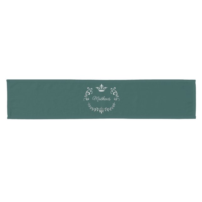 Aquamarin Crown Wappen Personalisiert Kurzer Tischläufer (Horizontal)