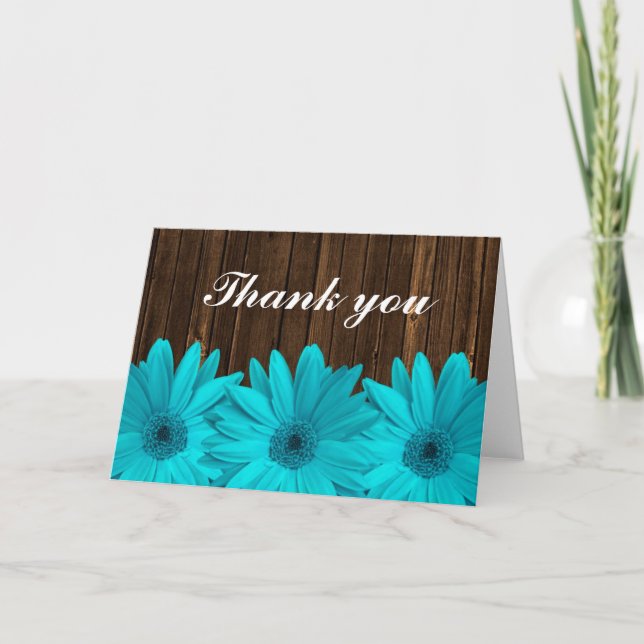 Aquamarin Daisy Barn Wood Vielen Dank Dankeskarte (Vorderseite)