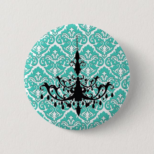 Aquamarin Damask Black Chandelier Button (Vorderseite)