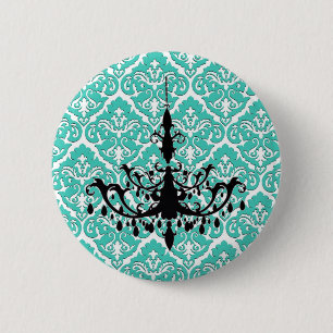 Aquamarin Damask Black Chandelier Button