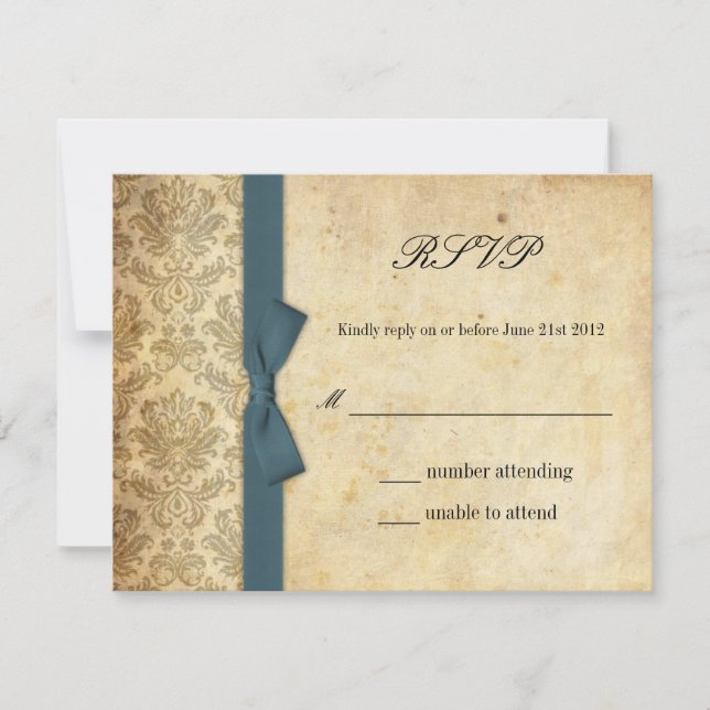 Aquamarin Damask Bow Wedding RSVP (Vorderseite)