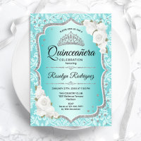 Aquamarin Damask Elegante Blumenschlucht Quinceane