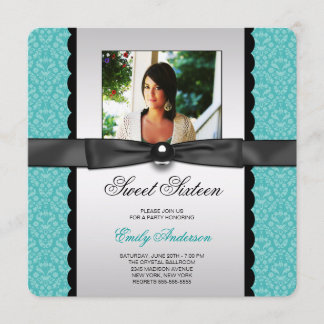 Aquamarin Damask Foto Sweet 16 Party Einladung