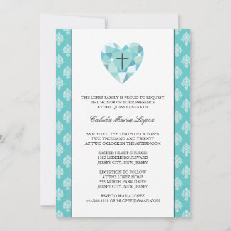 Aquamarin Damask Quinceanera Einladungen