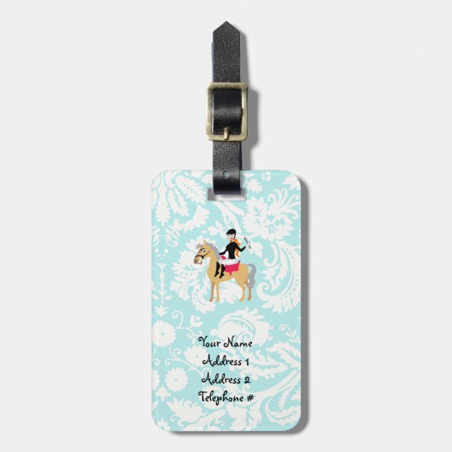 Aquamarin Damask Reittier Gepäckanhänger (Vorderseite vertikal)
