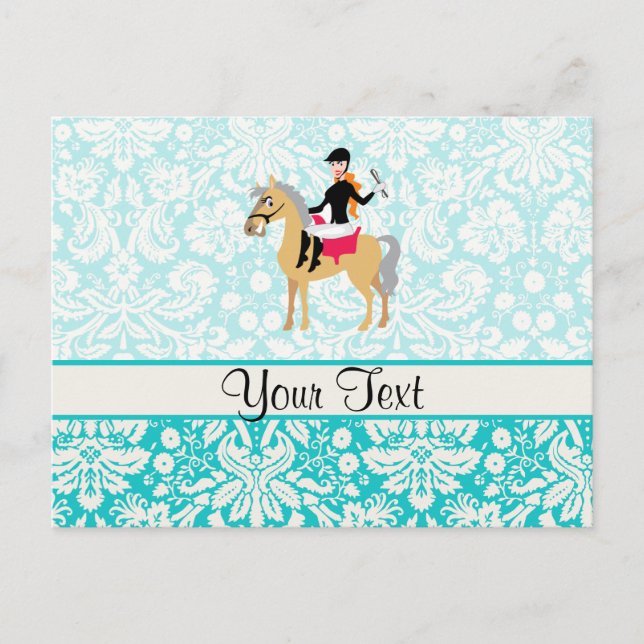 Aquamarin Damask Reittier Postkarte (Vorderseite)