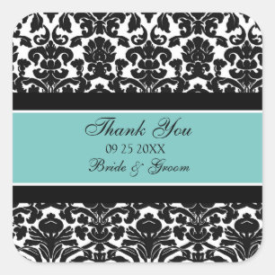 Aquamarin Damask Vielen Dank Gastgeschenk Hochzeit Quadratischer Aufkleber