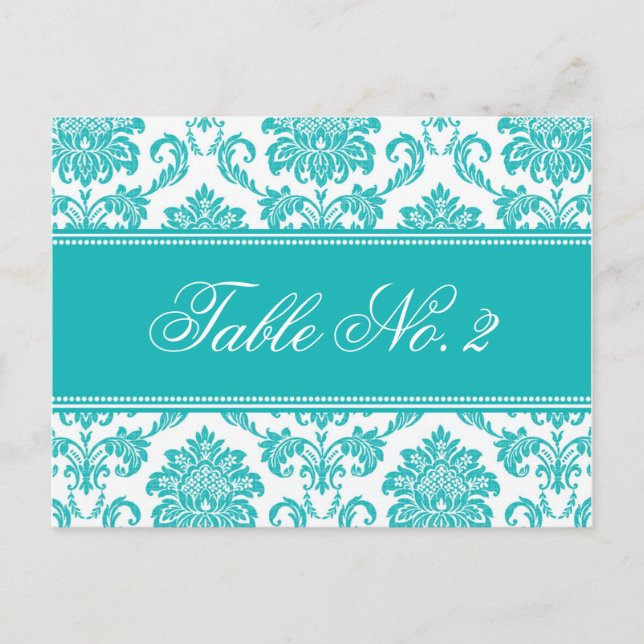 Aquamarin Damask Wedding Tischnummer (Vorderseite)