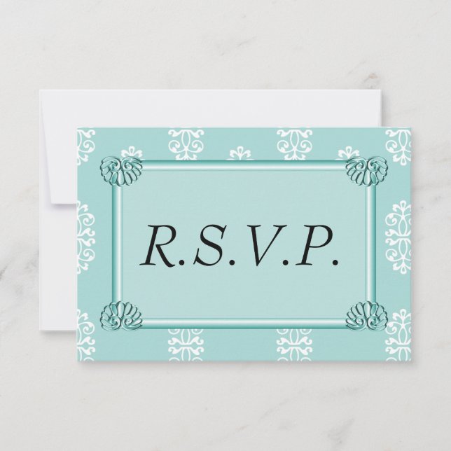 Aquamarin Damask Wedding UAWG RSVP Karte (Vorderseite)