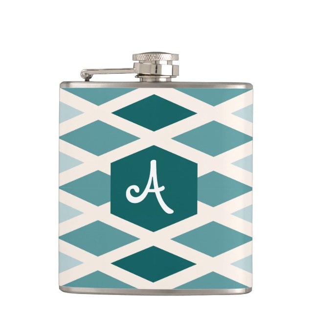 Aquamarin Diamond Ombre Monogram Flachmann (Vorderseite)
