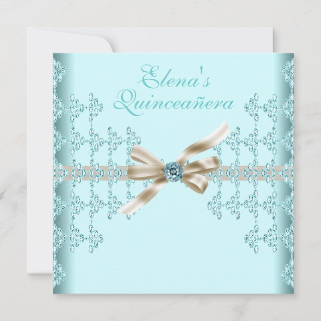 Aquamarin Diamonds Aquamarin Blue Quinceanera Einladung (Vorderseite)