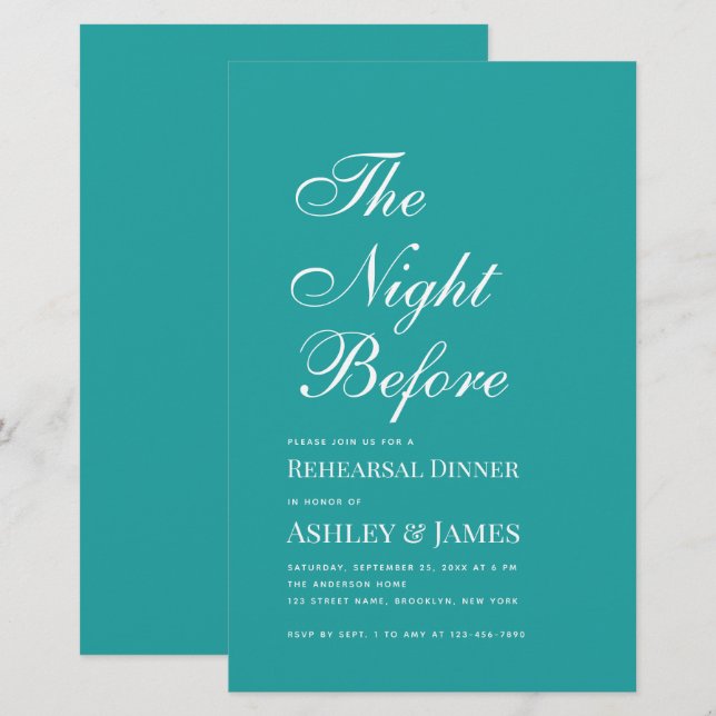 Aquamarin Die Nacht vor der Probe Einladung (Vorne/Hinten)