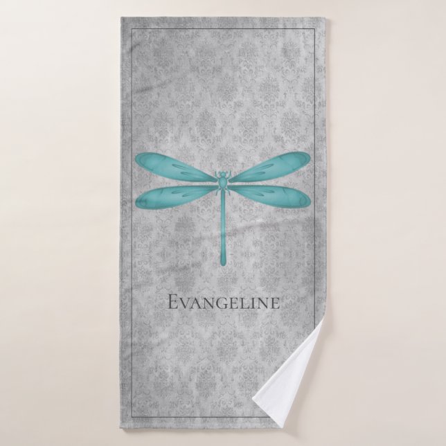 Aquamarin Dragonfly Damask Badhandtuch Set (Badehandtuch)
