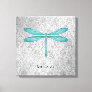 Aquamarin Dragonfly Damask Leinwanddruck