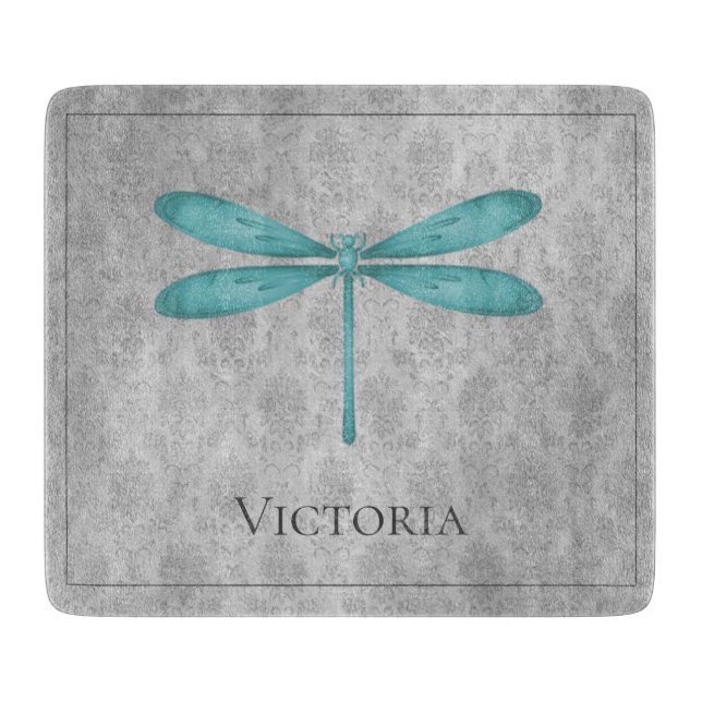 Aquamarin Dragonfly Damask Schneidebrett (Vorderseite)