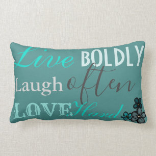Aquamarin, Dunkelgrau und Avocado 'Live, Laugh, Li Lendenkissen