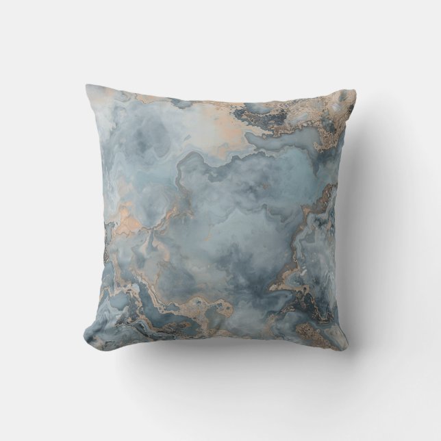 Aquamarin Dusty Blue Gray Beige Moderne 16" Kissen (Vorderseite)