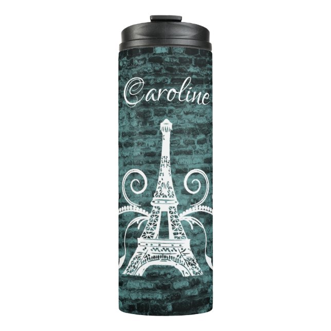 Aquamarin Eiffelturm Grunge Thermal Tumbler Thermosbecher (Vorderseite)