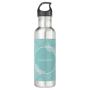 Aquamarin Elegante Damask Personalisiert Edelstahlflasche