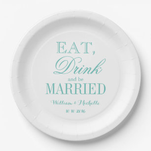 Aquamarin essen Drink und verheirateten Papier Hoc Pappteller