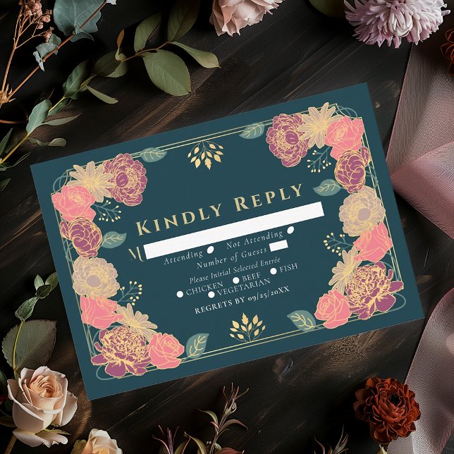 Aquamarin Fantasy Enchanted Flower Garden Wedding  RSVP Karte (Von Creator hochgeladen)