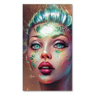 Aquamarin Fantasy Space Lady Portrait Künstlerisch Magnetische Visitenkarte