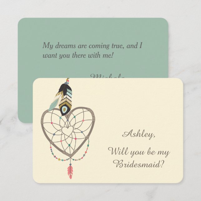 Aquamarin Feather Dreamcatcher Bridesmaid Einladung (Vorne/Hinten)