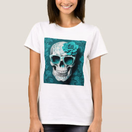 Aquamarin Floral 3D Toter Schädel mit Sonnenbrille T-Shirt