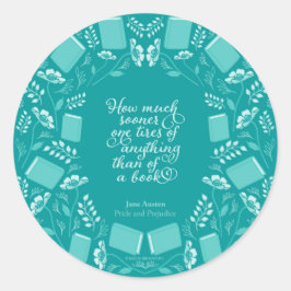 Aquamarin Floral Jane Austen Buchangebot Runder Aufkleber