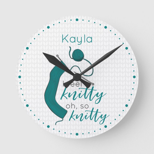 Aquamarin fühle ich mich wie Knitty, so knett. Runde Wanduhr (Vorderseite)