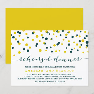 Aquamarin & gelb Confetti Dots Probe Abendessen Einladung