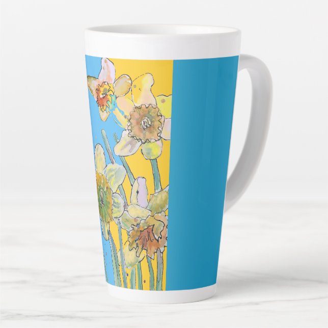 Aquamarin gelb gestrichene handgemalte Daffodil-Bl Milchtasse (Rechte Ecke)