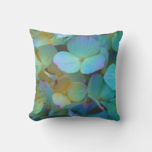 Aquamarin-gelb-rosa Hydrangeas Blume Kissen