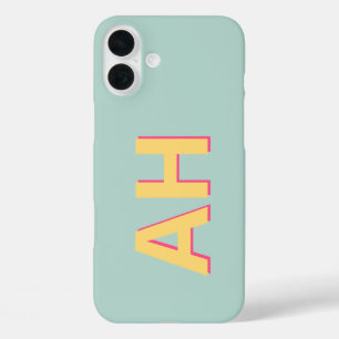 Aquamarin-Gelb-Rosa-Monogramm iPhone 16 Plus Hülle