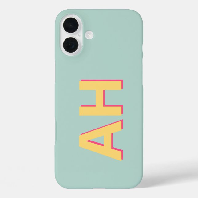 Aquamarin-Gelb-Rosa-Monogramm iPhone 16 Plus Hülle (Rückseite)